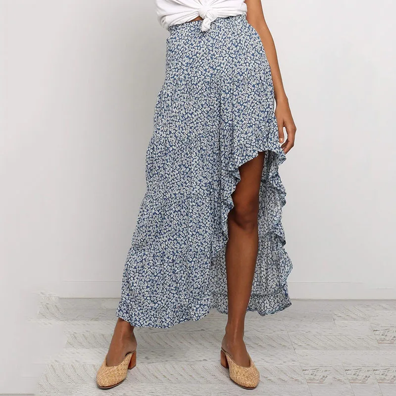 New Vintage High Waist Printing Irregular Women Skirts Spring Summer Beach Casual Women Mini Skirts Pleated Skirt Clothes  (8)