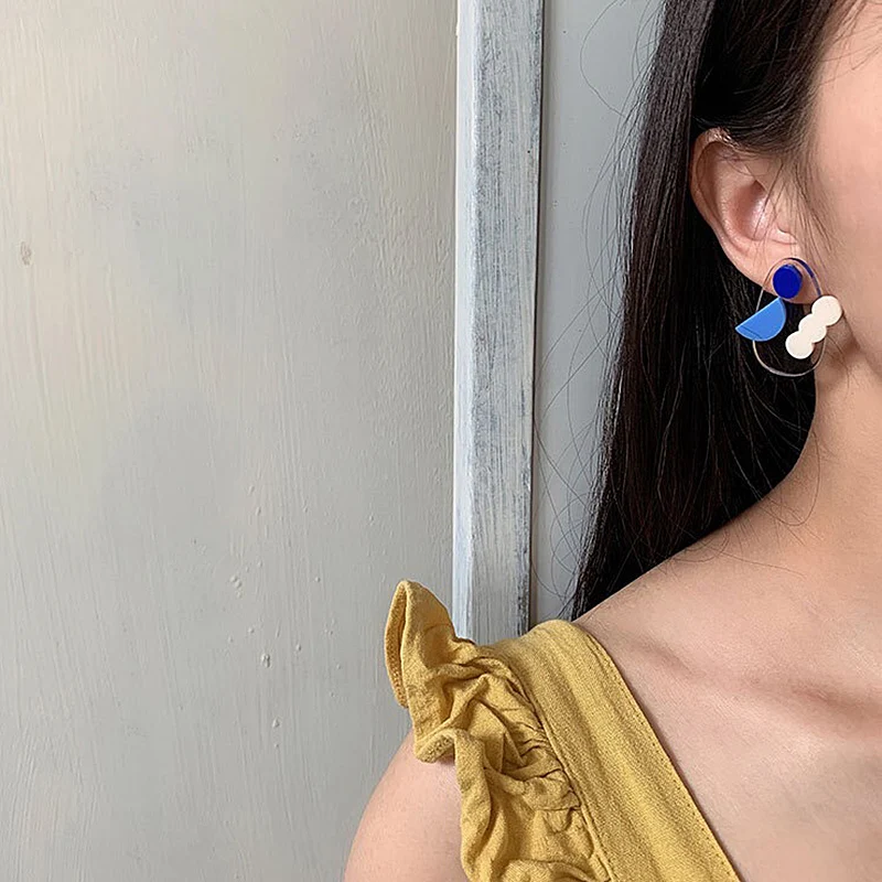 AENSOA 2020 Korean Transparent Acrylic Pendant Earrings For Women Fashion Unique Geometric Statement Earrings Costume Jewellery