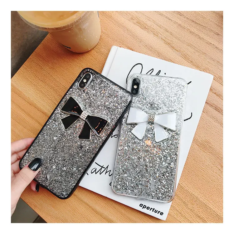 For iPhone 11 Pro Max X XS i8 Ins Fashion 3D Shinny Bow Protective Case For iPhone 11 7 8 Plus 6 6s Coque