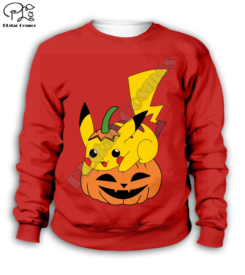 Kids boy girl cartoon 3D Halloween costumes set pikachu pokemon print hoodies Shorts zipper pumpkin Sweatshirts bat