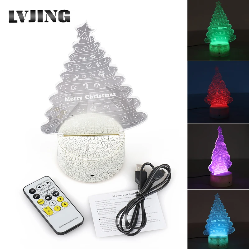 

3D Lamp Acrylic 7 Colorful LED Night Light USB Touch Sensor Light Remote Control Children Cute Lamp Bedroom Light Christmas Tree