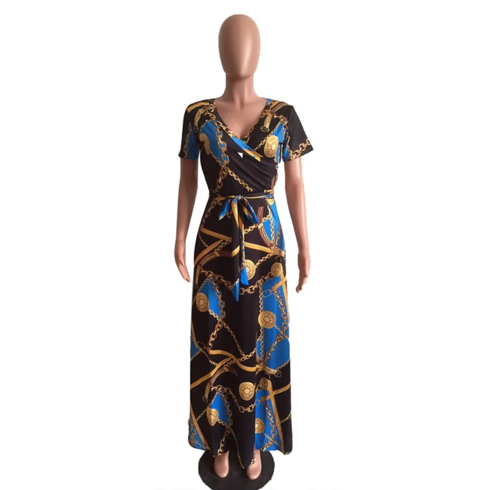 Fadzeco Новое Африканское платье для женщин Модный халат Дашики печати V шеи ремень длинный кардиган большого размера платье африканская одежда с принтом