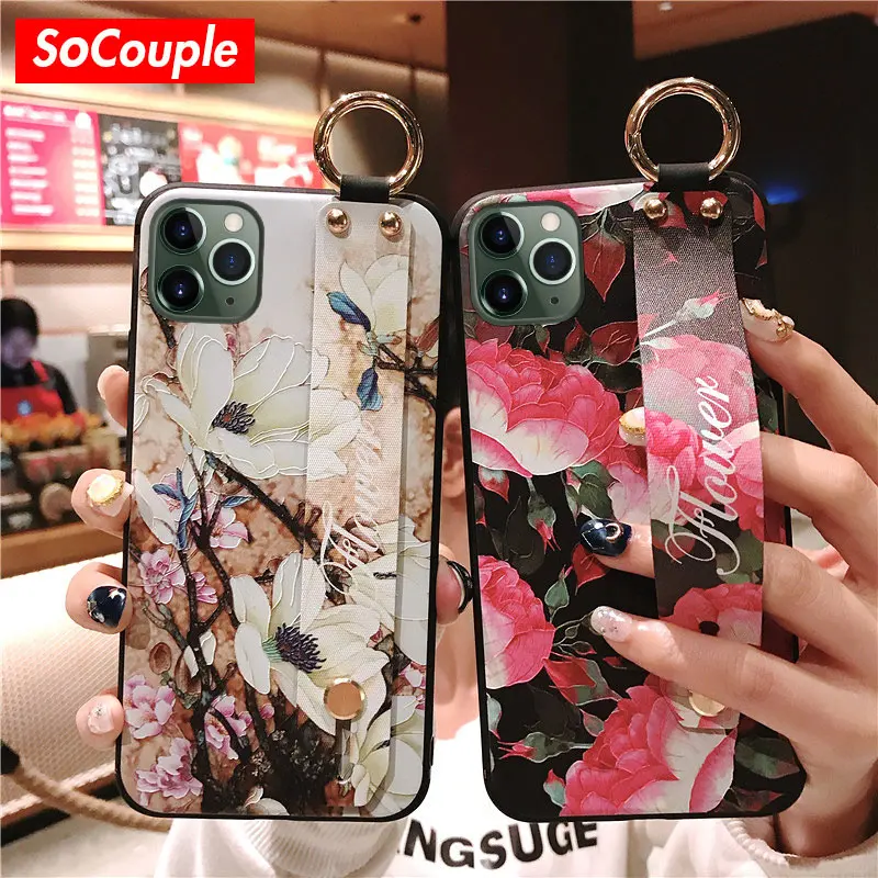 Мягкий чехол SoCouple из ТПУ с ремешком на запястье для iphone X Xs max XR 11 12 Pro Max 6s 7 8 plus se
