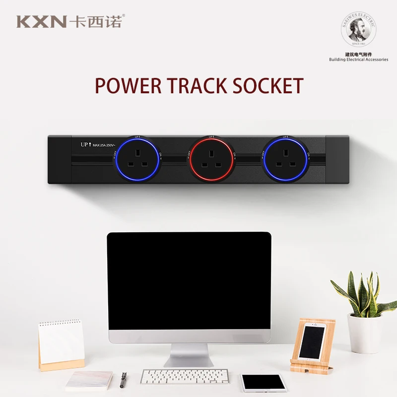 KXN ไฟฟ้าติดผนัง P2 Power Track ซ็อกเก็ตที่ถอดออกได้ Tabletop Outlets ปลั๊กอะแดปเตอร์หลายตัวสําหรับห้องครัว Home Office 1