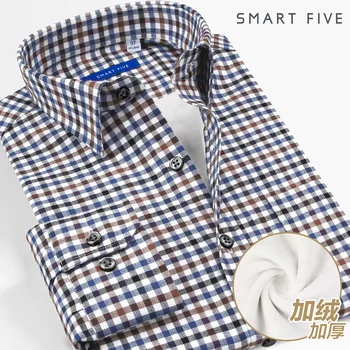 

Season Thicken Keep Warm Belt Velvet Shirt Coat Male Long Sleeve Business Leisure Grid Shirt Slim Fit