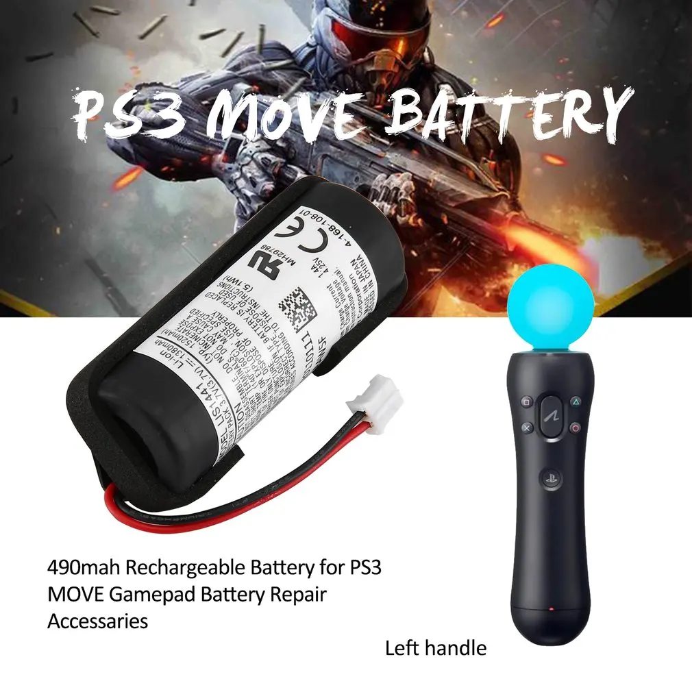 490 mah/1380 mah перезаряжаемая батарея для PS3 MOVE левый Аккумулятор для джойстика, аксессуары для ремонта
