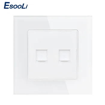 

Esooli White Luxury Crystal Glass Panel Double 1 Gang RJ11 Telephone Wall Outlet Socket Popular at ES RU