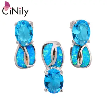 

CiNily Created Blue White Opal Blue Zircon Silver Plated Jewelry Set Wholesale for Women Jewelry Pendant Earrings OT102-OT103
