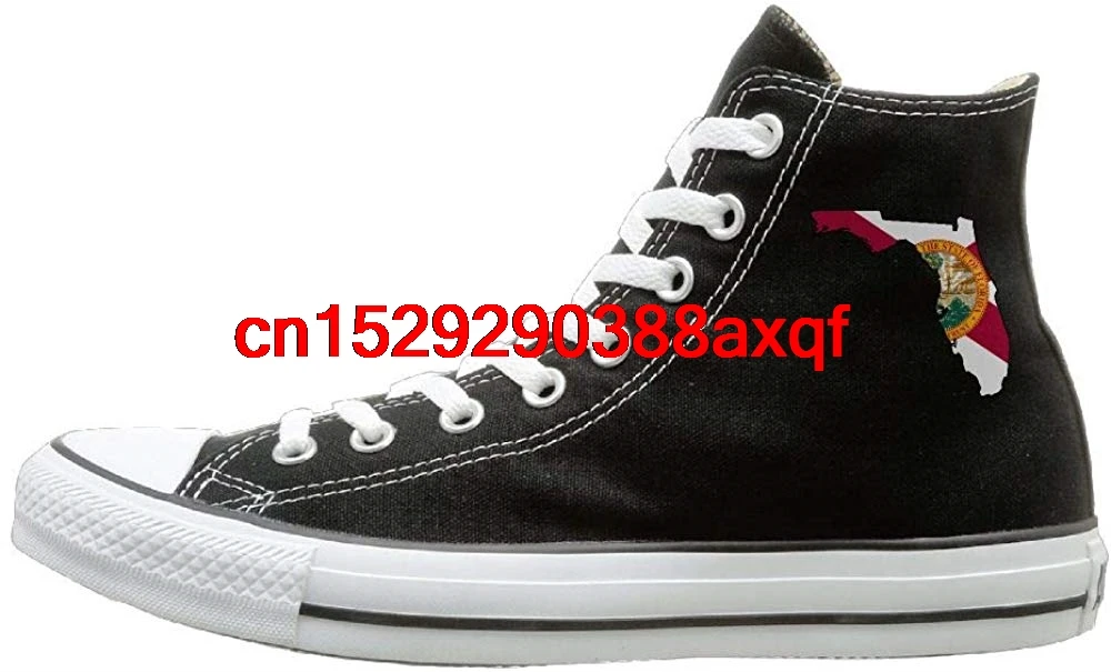 

Womens Mens Fashion High-Top Lace Up Canvas Shoe,Abstract Florida State Map With Flag Canvas Sneaker For Boys Girls