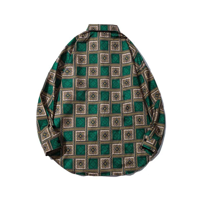 Men Shirt 2021 New Arrival Spring And Autumn Loose Geometric Patterns Fashion Male Shirt Thin Korean Style Hot Sale S104