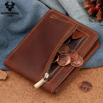 

Thin Wallet With Top Designer High Quality Genuine Crazy Horse Cowhide Leather Men Wallet Short Coin Purse Small Vintage Wallets