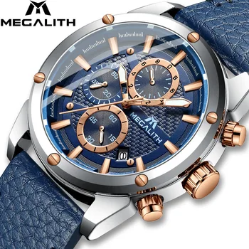 

MEGALITH Man Watch 2019 Quartz Watch Multi Function Textured Belt Chronograph Wristwatch Relojes Para Hombre Blue Clock 8004