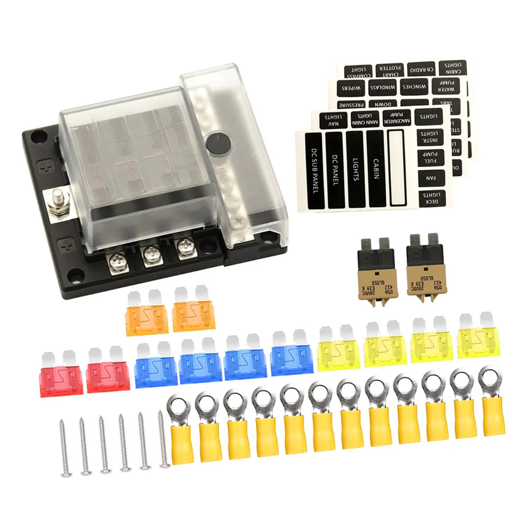 6-Way Blade Fuse Box Block Holder LED Indicator 12V 32V Suv Yacht Boat Ship Car