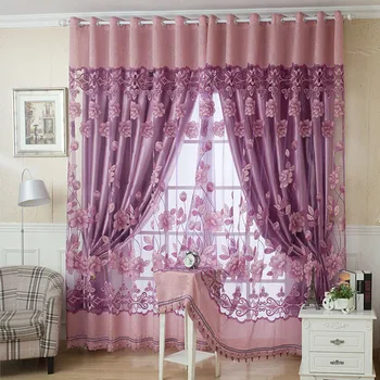 

2Pcs 100*250cm Floral Pattern Window Curtains with Beads Door Voile Curtain Window Drape Divider Room Wall Setting Wall Decor