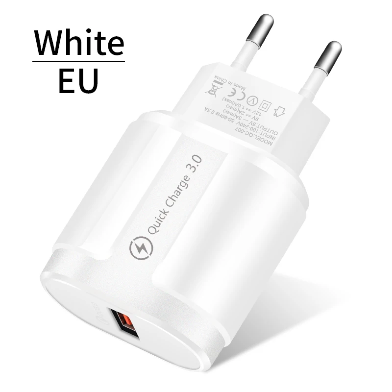 White EU Зарядное устройство USB с разъемом EU/US для iPhone 7, 8, 11, QC3.0, быстрая зарядка, адаптер для huawei mate 30, зарядное устройство для мобильных телефонов, быстрая зарядка 3,0 - Plug Type: White EU