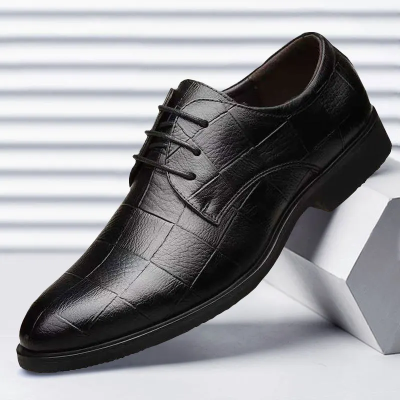 Wedding Dress Shoes Men Leather Casual Breathable Oxford with Heel Business Social Shoe Male Chaussure Homme_vogvips.com