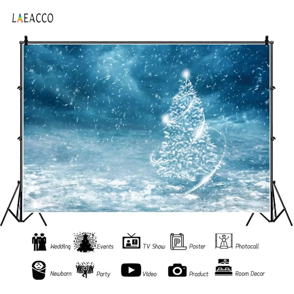 

Laeacco Winter Christmas Tree Snow Photography Backdrop New Year Baby Child Party Photo Background Photo Studio Photophone Decor