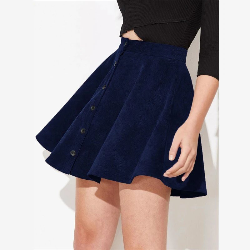 Dotfashion, однотонная, на пуговицах, расклешенная юбка, женская,, опрятная, летняя, повседневная, весенняя, Дамская мода, средняя талия, короткая, скейтерская юбка