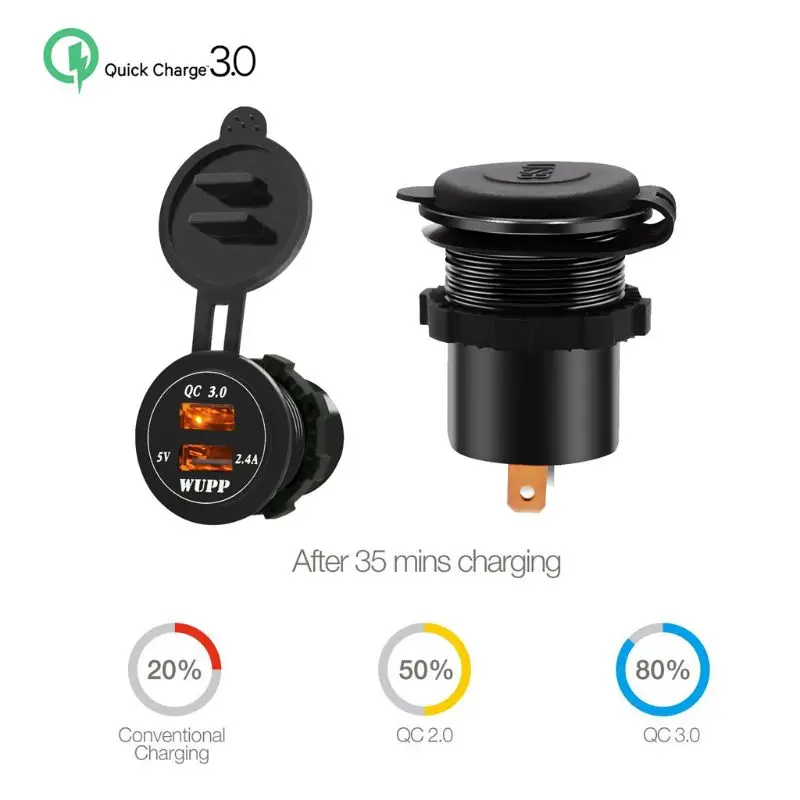 Водонепроницаемый двойной QC 3,0 USB быстрое зарядное устройство розетка со светодиодной подсветкой для автомобиля лодка морской RV мотоцикл мобильный телефон