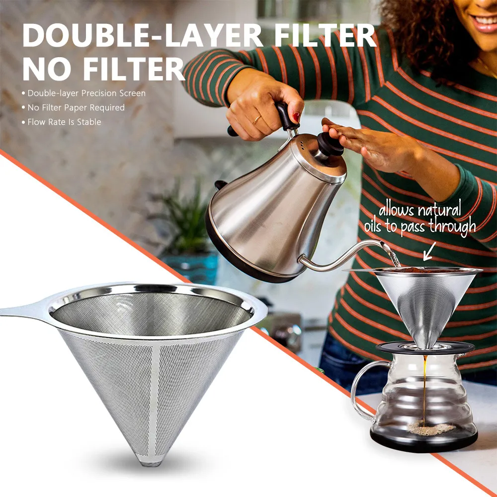 

Stainless Steel Coffee Filter Holder Reusable Coffee Filters Dripper V60 Drip Coffee Baskets For Manual Coffee Bean Mill Grinder