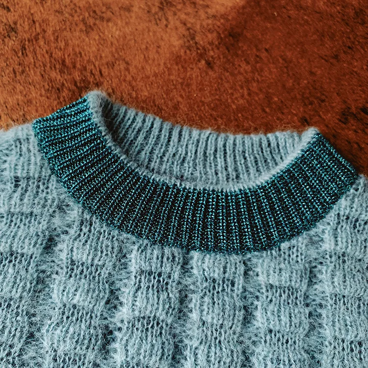 Block Weave Retro Mohair Pullover Women Autumn