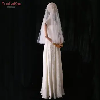 

YouLaPan Simple Pearl Bridal Veil One Layer Bridal Veil White Ivory Soft Tulle Bridal Veil Cheap Bride Accessories VP08-D