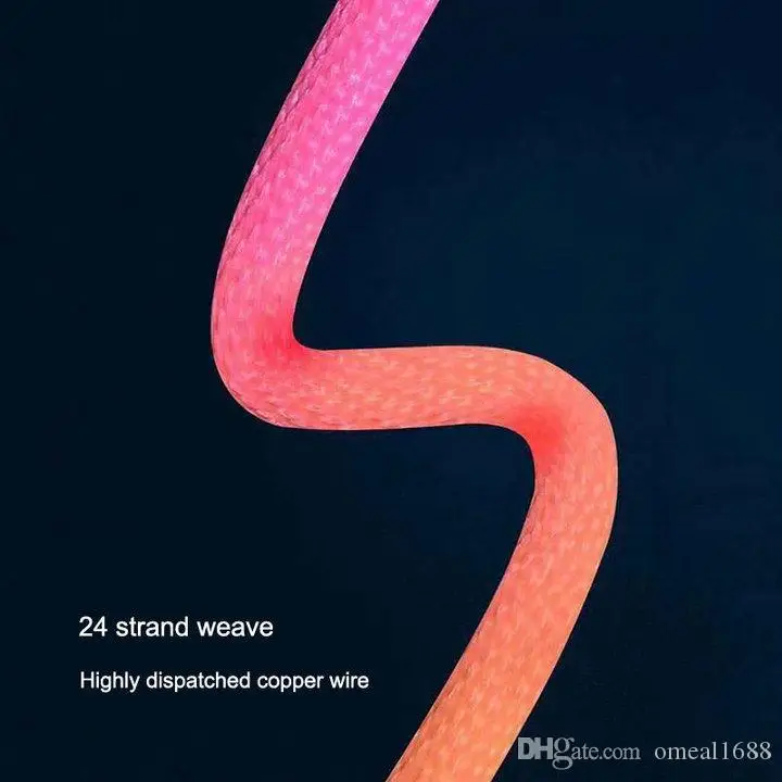 Colorful 1m/3ft USB cables Fast Charging 2A High Quality Rainbow Data Cable for Android Phone Type C S8 S9 S10 NOTE 8 NOTE 9