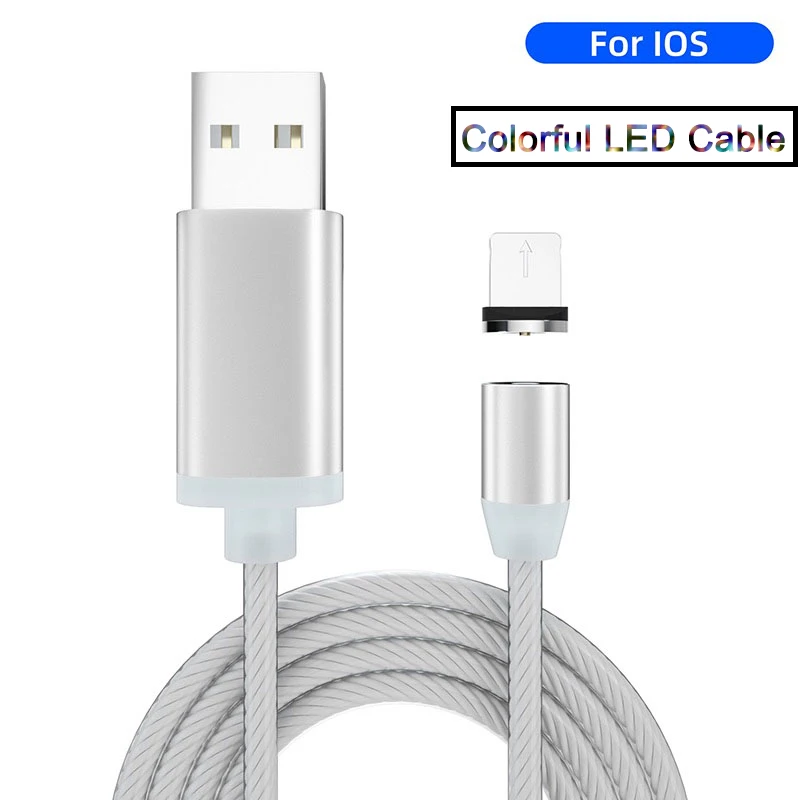 Магнитный кабель type C Micro USB светодиодный шнур для зарядки iPhone зарядный провод Кабо Для Xiaomi 8 Redmi Note 7 huawei - Цвет: Lighting Magnetic