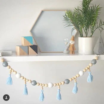 

1Pcs Tassel Pendants Nordic Baby Room Wooden Bead Garland Wall Hanging Ornaments Baby Shower Birthday Party Home Room Decor Prop