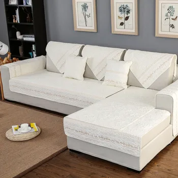 

100% Cotton Couch Cover White Color Sofa Cover Embroidered Flower Cushion Towel Sofa Slipcover Loveseat Covers For Living Room