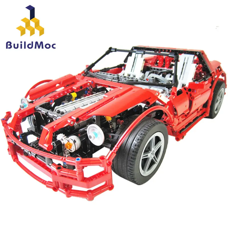 

BuildMoc Red Pull Back Sports Car Model Building Blocks City Technic Car Enlighten Bricks Toys For Boys