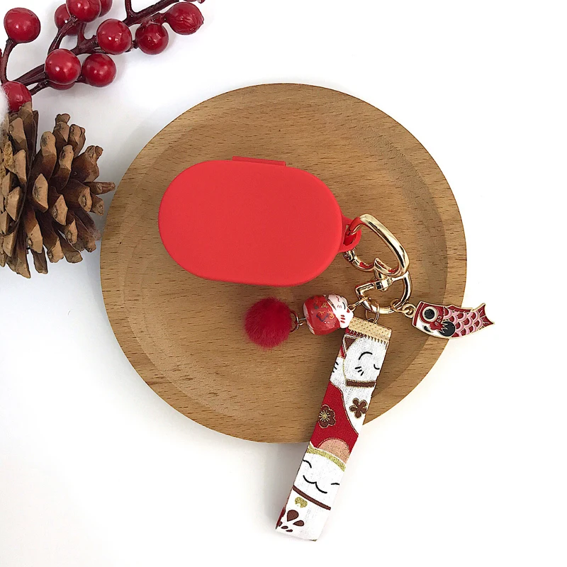Милый чехол для Redmi Airdots Lucky Cat наушников Xiaomi силиконовый с кольцом