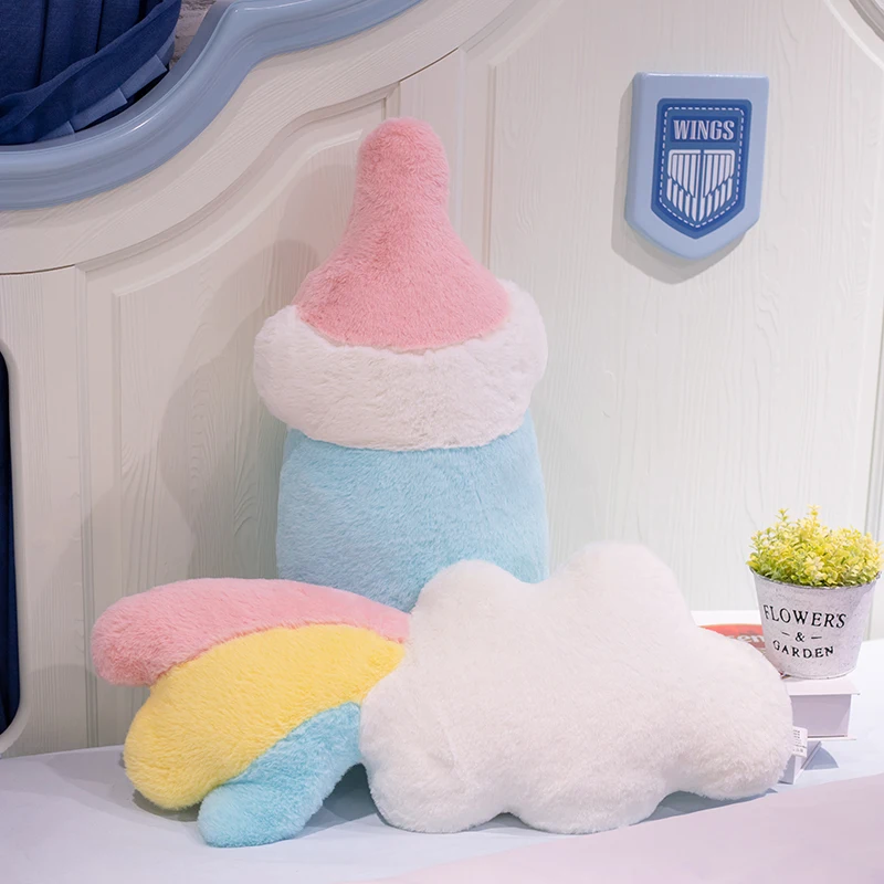 Girly Cloud Wishing Meteor Star Plush Pillow Angel Wings Heart Stuffed Cushion Milk Tea Cup Rainbow Sleeping Nap Cushion Bed 5