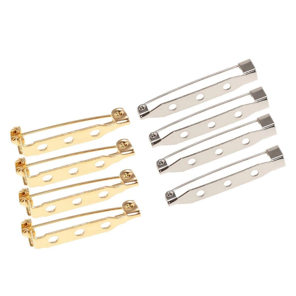80Pcs DIY Brooch Pin Backs, Safety Catch Pins Bars Craft Pin Back Clasp Brooch with 3 Holes