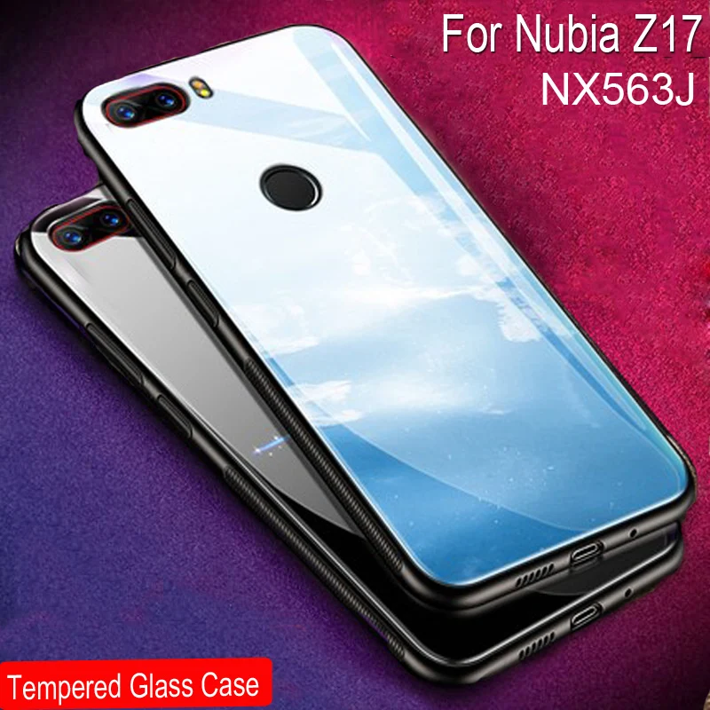 

White Color Slim Silicone Case For Nubia Z17 NX563J Gradient Tempered glass Hard Back cover For Nubia Z 17 NX563J Cases Shell