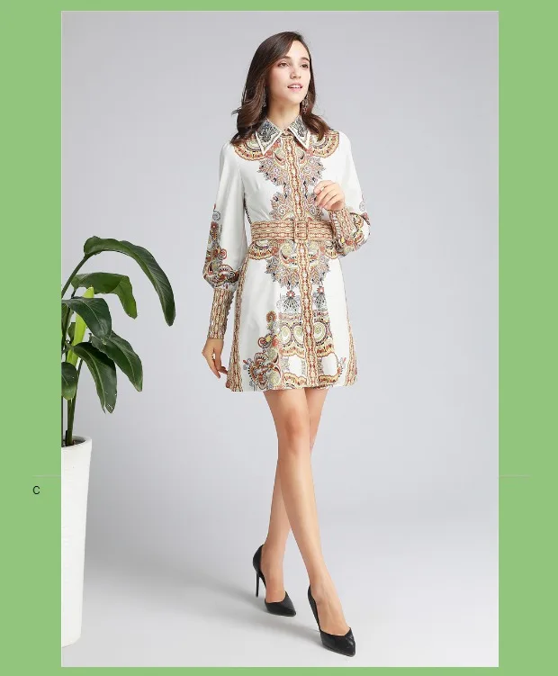 Faldas mujer moda, Осеннее модное винтажное платье, воротник с лацканами, расшитое бисером, пояс со стразами, с принтом, vestido de festa feminina, мини-платье