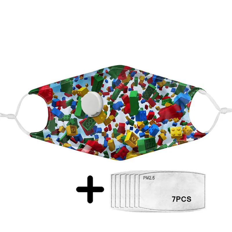 

Protective Mouth Mask Flower Color Block Print Unisex Windproof Masks With Breath Valve And 7PCS PM2.5 Filter Paper Mascara