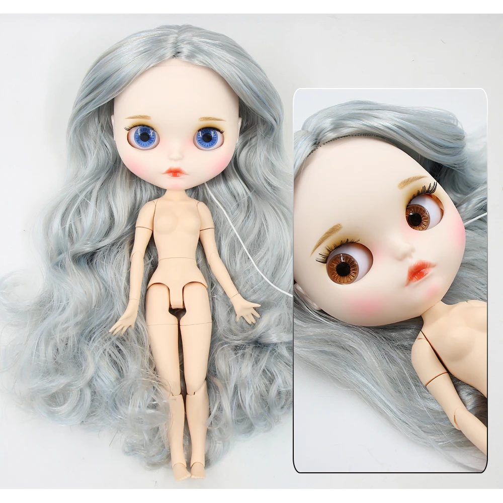 Neo Blythe Doll with Silver Hair, White Skin, Matte Pouty Face & Custom Jointed Body 1