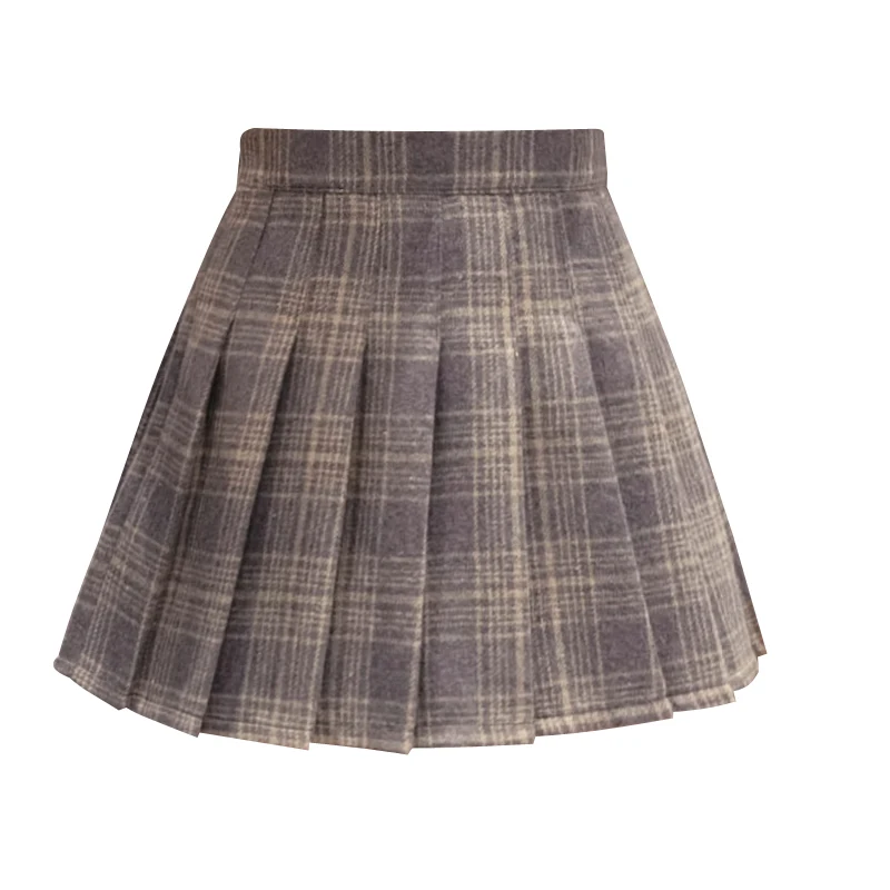 Элегантная Корейская Студенческая плиссированная юбка осенне-зимняя женская Клетчатая Шерстяная мини-юбка с высокой талией s-xxl