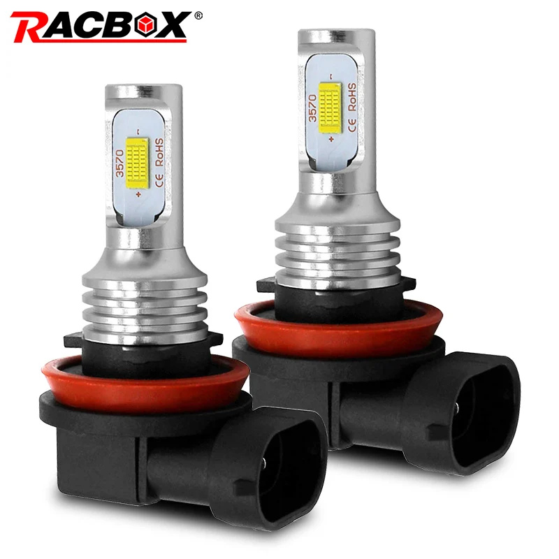 Racbox 2 шт./компл. Мини светодиодный туман светильник лампы H7 H8 H11 6000K белый HB3 9005 HB4 9006 DRL Вождения LED светильник противотуманные фары, автомобильные аксессуары