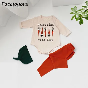 

Infant Baby Girl Boy Set Baby Pajamas Homewear Kids Carrot Printing Tops Baby Body Suit With Hat Newborn Baby Girl Clothes 0-2Y
