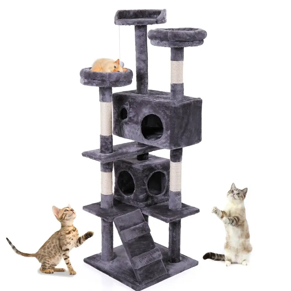 

Multi-Level Cat Tree Tower Condo Furniture With Scratching Posts Kittens Activity Center Pet Play House Cat Cozy Perches AKC6414
