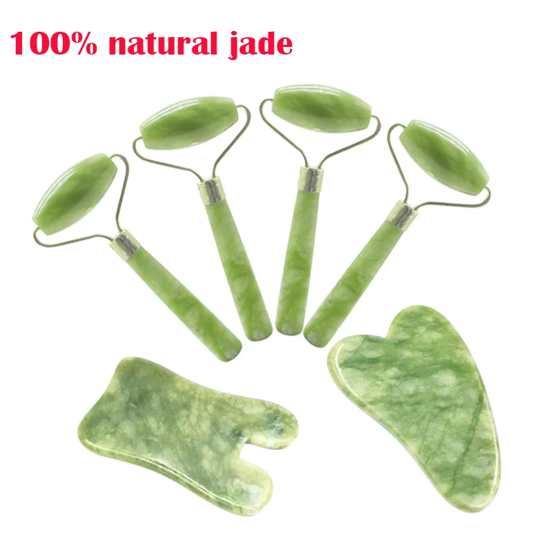 3pcs Natural Jade Stone Guasha Massage Tool Acupuncture SPA Therapy Facial Slimming Massager Scraping Board Antistress Body