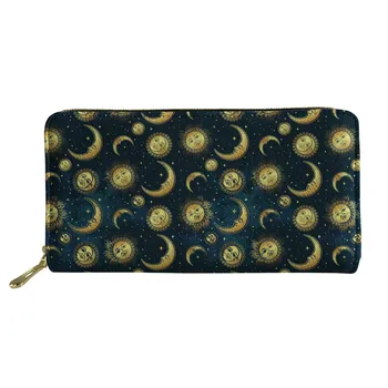 

THIKIN Personalized Sun Moon Design Long Wallet for Women Ladies Large Capacity Coin Purse Daily Phone Bag Card Holder Carteras