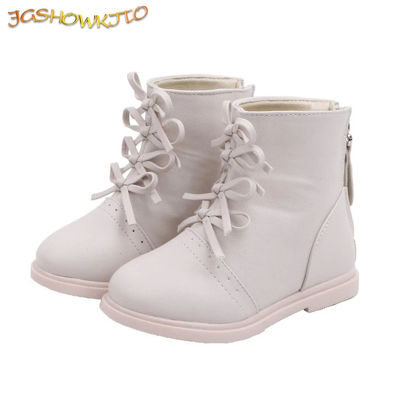 

JGSHOWKITO Spring Autumn Girls Boots Cute Sweet Princess Big Girl Martin Boots Kids Boots With Back Zip Children Boots Bow-knot