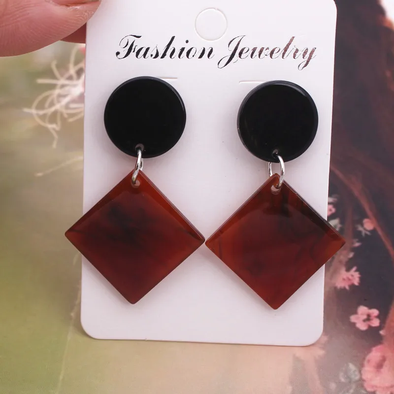 Leopard Acrylic Resin Round Dangle Earrings For Women Geometry Big Circle Square Earrings Acetate Brincos Fashion Jewelry