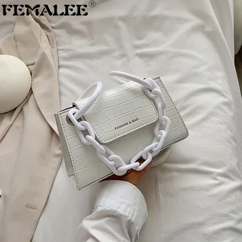 

New Style Mini Crocodile Pattern Handbag For Women Luxury Acrylic Chain Underarm Bag Girls PU Leather Flip Purses Armpit Handbag