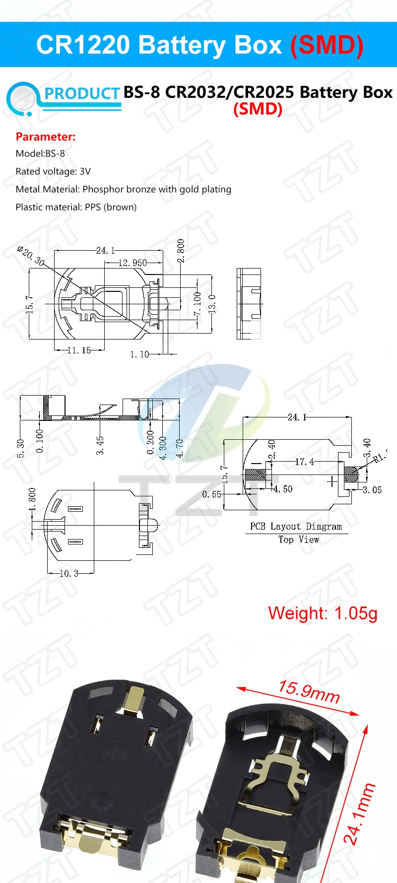 TZT CR2032 CR2025 CR1220 Knopfzellenbatterie Sockel Halter Fall Abdeckung mit EIN-AUS-Schalter 3V 6V Batterie Aufbewahrungsbox – Detail 3