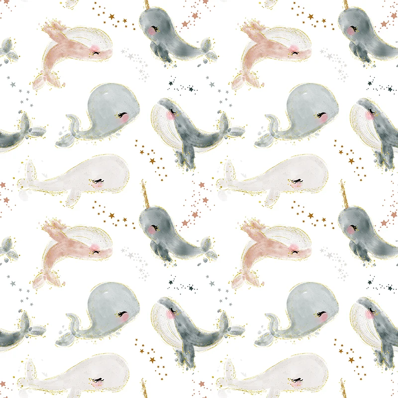 Polyester Satin Fabric for Dress Cute Whale Custom Printed Marine Animal Pattern Cloth Sewing DIY Handmade Patchwork