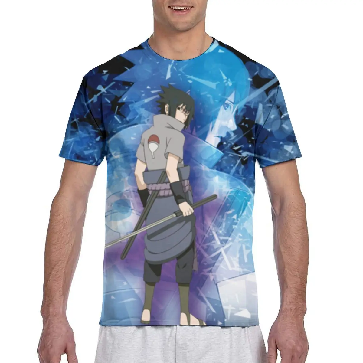 

Sasuke Uchiha Custom Japanese Anime Naruto Print Cartoon Image paiting Men's T Shirt